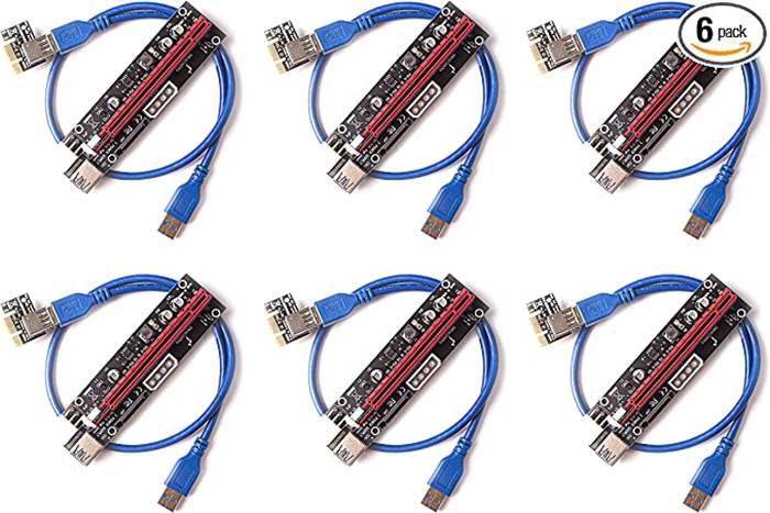 Dracaena PCIE Riser Adapter Card for GPU Crypto Mining16X to 1X (6pin/ MOLEX/SATA Powered) LED Status + 60cm USB 3.0 Cable